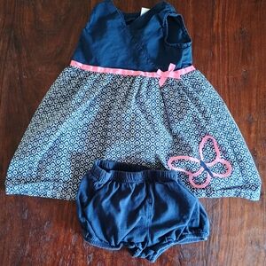 Navy and Pink Baby Dress Set, 12 Months
